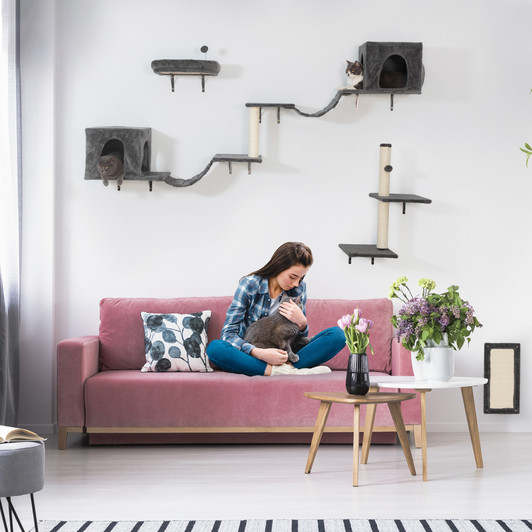 A2ZHOME Wall-mounted Cat Tree, Cat Furniture with 2 Cat Condos House, 3 Cat Wall Shelves, 2 Ladder, 1 Cat Perch, Sisal Cat Scratching Posts & Pad