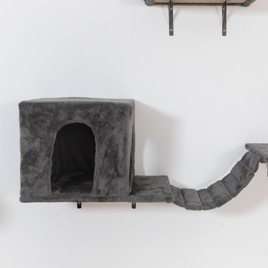 A2ZHOME Wall-mounted Cat Tree, Cat Furniture with 2 Cat Condos House, 3 Cat Wall Shelves, 2 Ladder, 1 Cat Perch, Sisal Cat Scratching Posts & Pad