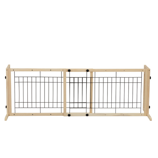 A2ZHOME Wood Freestanding Pet Gate;  38"-71" Length Adjustable Dog Gate;  Safety Fence for Stairs Doorways;  Natural