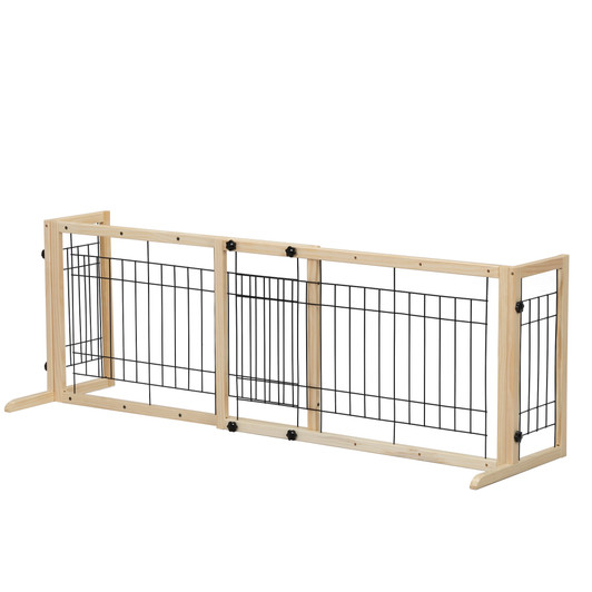 A2ZHOME Wood Freestanding Pet Gate;  38"-71" Length Adjustable Dog Gate;  Safety Fence for Stairs Doorways;  Natural