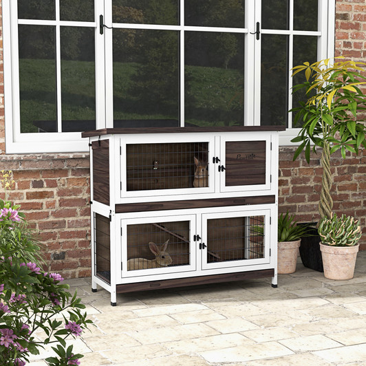A2ZHOME PawHut Rabbit Hutch - Outdoor 2-Tier Rabbit Cage