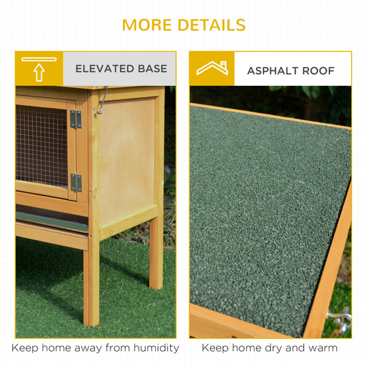 A2ZHOME PawHut Wooden Rabbit Hutch Bunny Cage with Openable Waterproof Roof, No Leak Tray Sturdy Fir Wood Build for Indoor/Outdoor