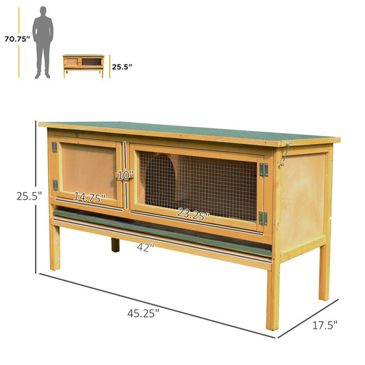 A2ZHOME PawHut Wooden Rabbit Hutch Bunny Cage with Openable Waterproof Roof, No Leak Tray Sturdy Fir Wood Build for Indoor/Outdoor