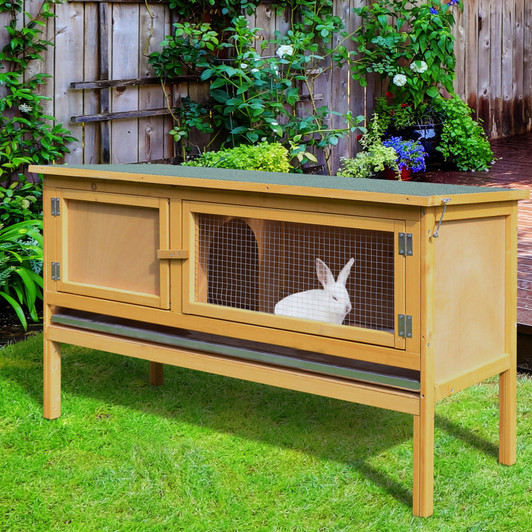 A2ZHOME PawHut Wooden Rabbit Hutch Bunny Cage with Openable Waterproof Roof, No Leak Tray Sturdy Fir Wood Build for Indoor/Outdoor