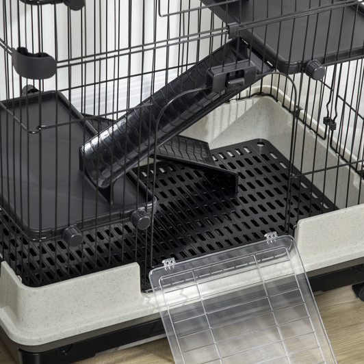 A2ZHOME PawHut 4-Level Small Animal Cage Rabbit Hutch with Wheels, Removable Tray, Platform and Ramp for Bunny, Chinchillas, Ferret, Black