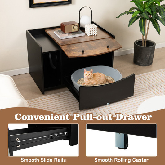 A2ZHOME Cat Litter Box Enclosure with Pull-out Drawer