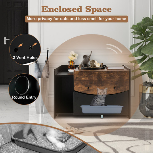 A2ZHOME Cat Litter Box Enclosure with Pull-out Drawer