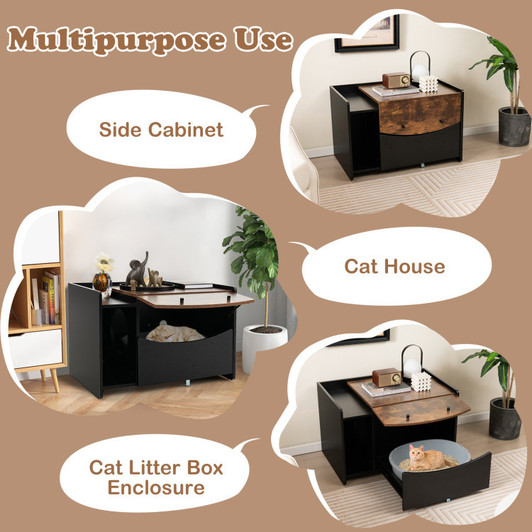 A2ZHOME Cat Litter Box Enclosure with Pull-out Drawer
