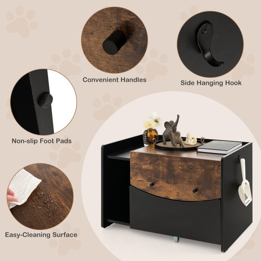 A2ZHOME Cat Litter Box Enclosure with Pull-out Drawer
