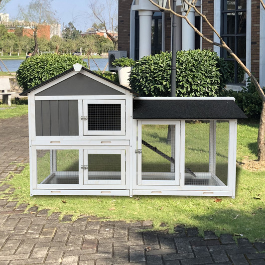 A2ZHOME Removable Tray Ramp wooden outdoor rabbit hutch with running cage