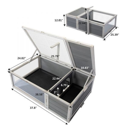 A2ZHOME Tortoise House Wooden Turtle Habitat with Removable Top and Tray for Indoors and Outdoors, Gray XH