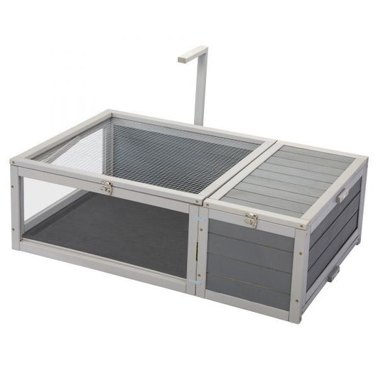 A2ZHOME Tortoise House Wooden Turtle Habitat with Removable Top and Tray for Indoors and Outdoors, Gray XH