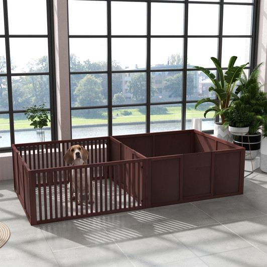 A2ZHOME PawHut Whelping Box for Dogs Built for Mother's Comfort, Dog Whelping Pen with Removable Doors, Puppy Playpen for Indoors, Newborn Puppy Supplies & Essentials, 81" x 39" x 20", Coffee