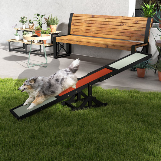 A2ZHOME PawHut Wooden Dog Agility Seesaw for Training and Exercise, Platform Equipment Run Game Toy, Weather Resistant Pet Supplies, 71" L x 12" W x 12" H, Black