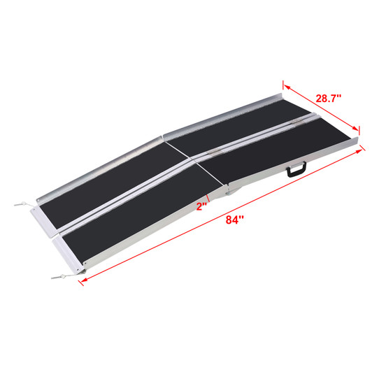 A2ZHOME 7ft Wheelchair Ramp, Aluminium Threshold Ramp, Portable and Foldable, 600 Pound Capacity, Non-Skid Surface, Two Separate Pieces, for Home, Steps, Stairs, Doorways