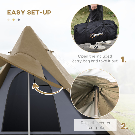 A2ZHOME 15.4'x15.4'x8.5' Teepee Tent, Waterproof Camping Tent with Porch Area, Floor, and Carry Bag, for 2-3 Person Outdoor Backpacking Camping Hiking