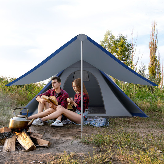 A2ZHOME 15.4'x15.4'x8.5' Teepee Tent, Waterproof Camping Tent with Porch Area, Floor and Carry Bag, for 2-3 Person Outdoor Backpacking Camping Hiking, Blue