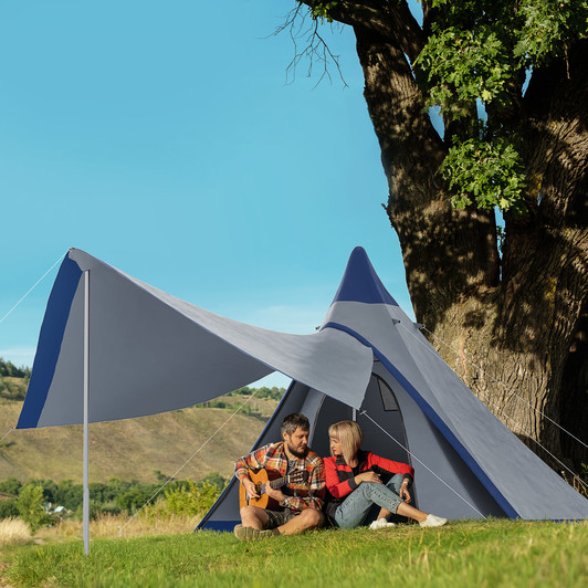 A2ZHOME 15.4'x15.4'x8.5' Teepee Tent, Waterproof Camping Tent with Porch Area, Floor and Carry Bag, for 2-3 Person Outdoor Backpacking Camping Hiking, Blue