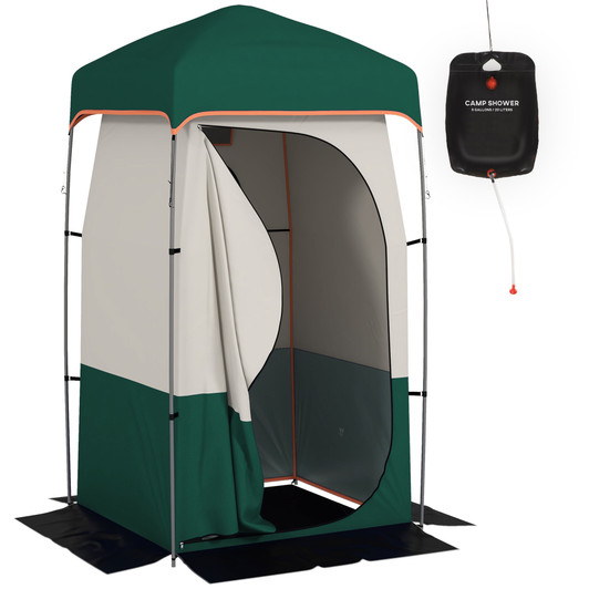 A2ZHOME Portable Shower Tent, Privacy Shelter, Camping Dressing Changing Tent Room with Solar Shower Bag, Floor and Carrying Bag, Green