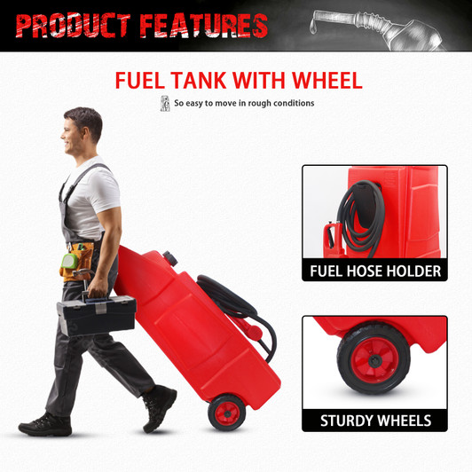A2ZHOME 15 Gallon Gas Caddy With Wheels, Fuel Transfer Tank Gasoline Diesel Can,Fuel Storage Tank For Automobiles ATV Car Mowers Tractors Boat Motorcycle(Red)