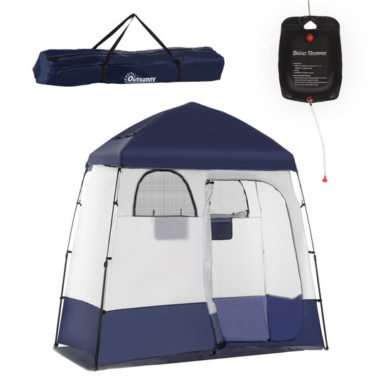 A2ZHOME Portable Instant Outdoor Shower Tent Enclosure w/ 2 Rooms, Shower Bag, Floor and Carrying Bag, Blue