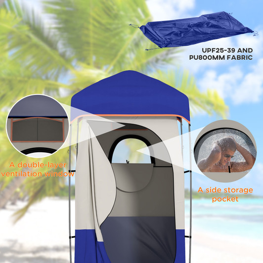 A2ZHOME Portable Shower Tent, Privacy Shelter, Camping Dressing Changing Tent Room with Solar Shower Bag, Floor and Carrying Bag, Blue