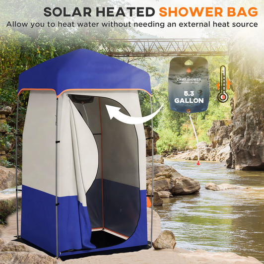 A2ZHOME Portable Shower Tent, Privacy Shelter, Camping Dressing Changing Tent Room with Solar Shower Bag, Floor and Carrying Bag, Blue