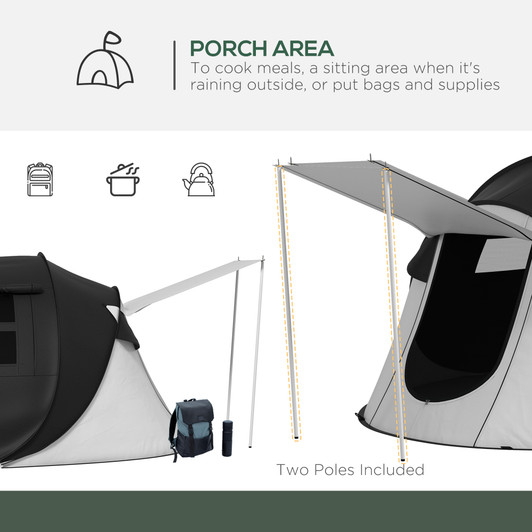 A2ZHOME Pop Up Tent, Instant Camping Tent with Porch and Carry Bag, 3000mm Waterproof, for 2-3 People, Black, (Poles Included)