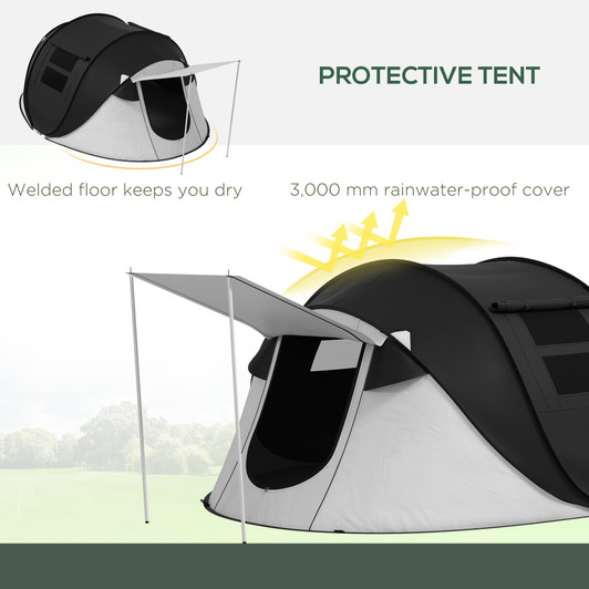 A2ZHOME Pop Up Tent, Instant Camping Tent with Porch and Carry Bag, 3000mm Waterproof, for 2-3 People, Black, (Poles Included)