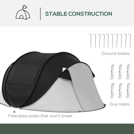 A2ZHOME Pop Up Tent, Instant Camping Tent with Porch and Carry Bag, 3000mm Waterproof, for 2-3 People, Black, (Poles Included)