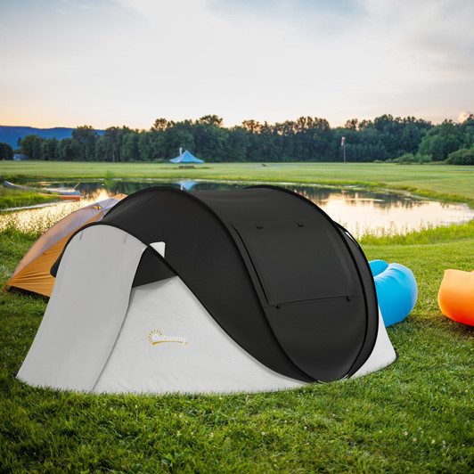 A2ZHOME Pop Up Tent, Instant Camping Tent with Porch and Carry Bag, 3000mm Waterproof, for 2-3 People, Black, (Poles Included)