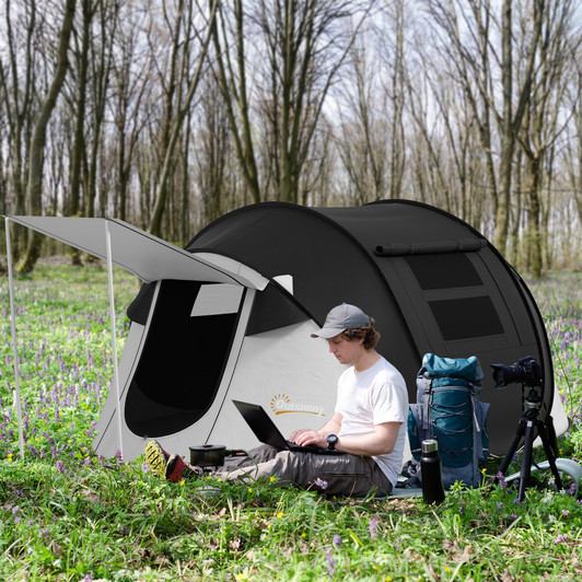 A2ZHOME Pop Up Tent, Instant Camping Tent with Porch and Carry Bag, 3000mm Waterproof, for 2-3 People, Black, (Poles Included)