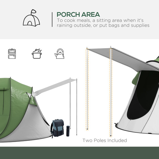 A2ZHOME Pop Up Tent, Instant Camping Tent with Porch and Carry Bag, 3000mm Waterproof, for 2-3 People, Green, (Poles Included)