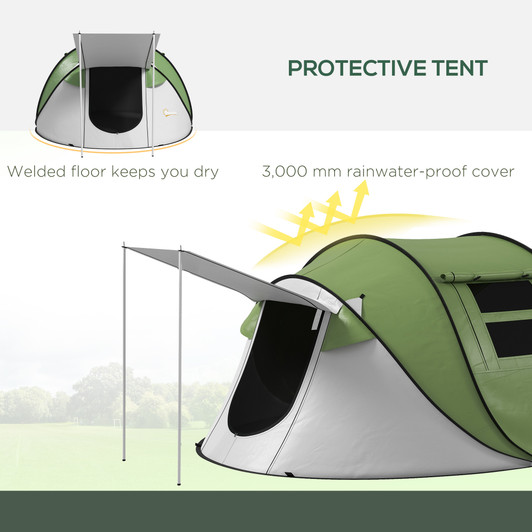 A2ZHOME Pop Up Tent, Instant Camping Tent with Porch and Carry Bag, 3000mm Waterproof, for 2-3 People, Green, (Poles Included)