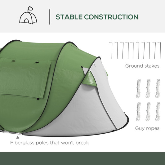 A2ZHOME Pop Up Tent, Instant Camping Tent with Porch and Carry Bag, 3000mm Waterproof, for 2-3 People, Green, (Poles Included)