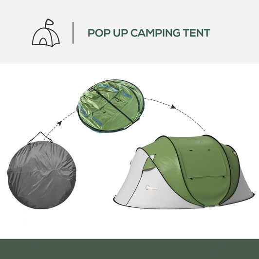 A2ZHOME Pop Up Tent, Instant Camping Tent with Porch and Carry Bag, 3000mm Waterproof, for 2-3 People, Green, (Poles Included)