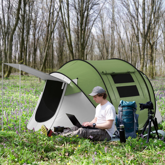 A2ZHOME Pop Up Tent, Instant Camping Tent with Porch and Carry Bag, 3000mm Waterproof, for 2-3 People, Green, (Poles Included)