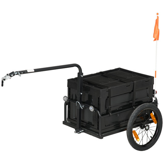 A2ZHOME Bike Cargo Trailer, Bicycle Trailer Wagon Cart with Removable Storage Box, Quick Release 16" Wheels and Safe Reflectors, Galvanized Bottom