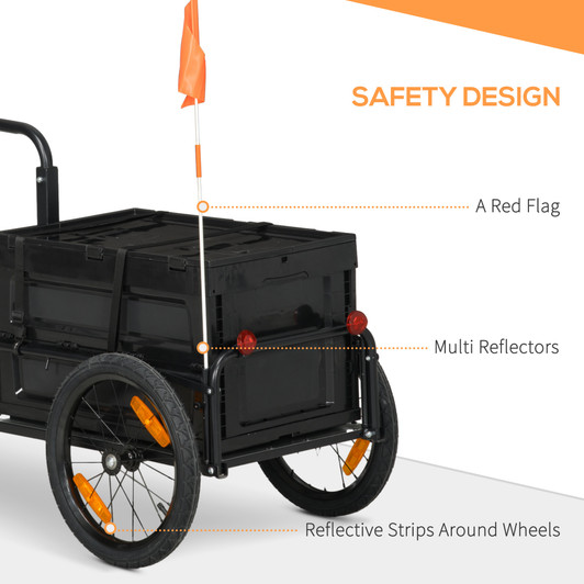A2ZHOME Bike Cargo Trailer, Bicycle Trailer Wagon Cart with Removable Storage Box, Quick Release 16" Wheels and Safe Reflectors, Galvanized Bottom
