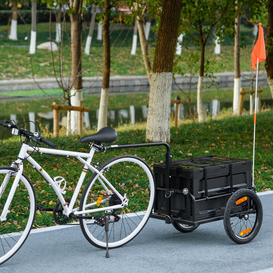 A2ZHOME Bike Cargo Trailer, Bicycle Trailer Wagon Cart with Removable Storage Box, Quick Release 16" Wheels and Safe Reflectors, Galvanized Bottom