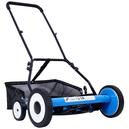 A2ZHOME 16-Inch 5-Blade Push Reel Lawn Mower with Grass Catcher, 4 WHEELS BLUE COLOR