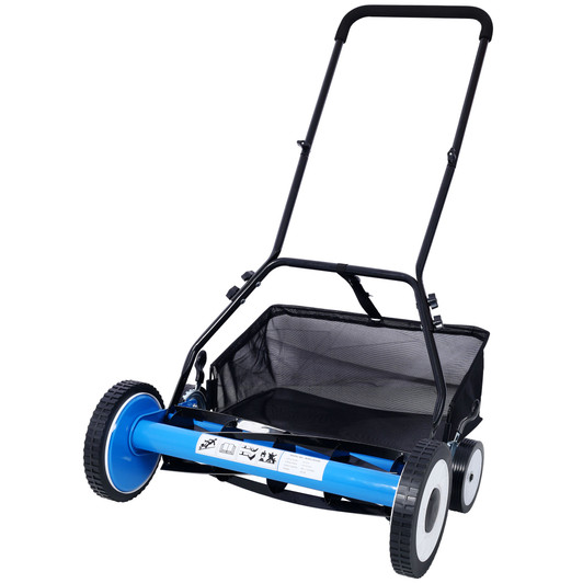 A2ZHOME 16-Inch 5-Blade Push Reel Lawn Mower with Grass Catcher, 4 WHEELS BLUE COLOR