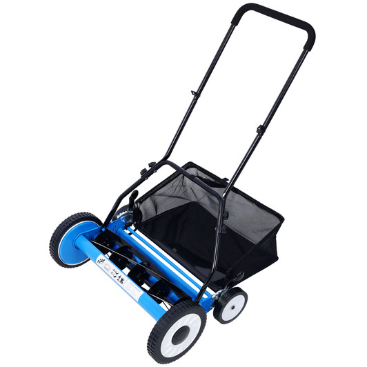 A2ZHOME 16-Inch 5-Blade Push Reel Lawn Mower with Grass Catcher, 4 WHEELS BLUE COLOR