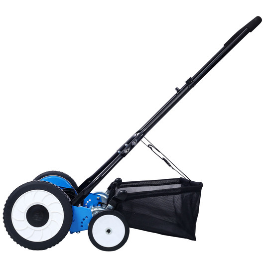 A2ZHOME 16-Inch 5-Blade Push Reel Lawn Mower with Grass Catcher, 4 WHEELS BLUE COLOR
