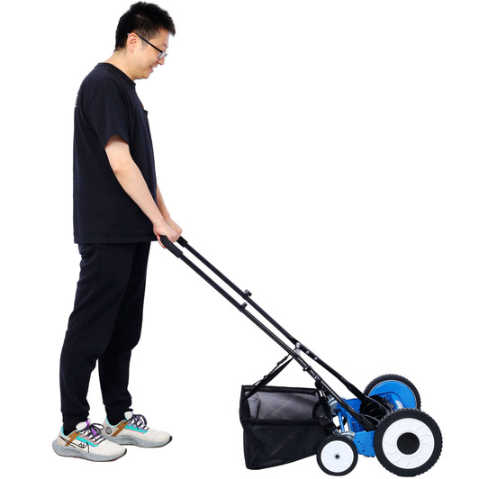 A2ZHOME 16-Inch 5-Blade Push Reel Lawn Mower with Grass Catcher, 4 WHEELS BLUE COLOR