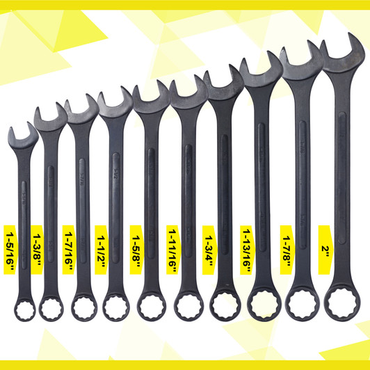 A2ZHOME Jumbo Combination Wrench Set Extra Large,10 PC SAE Black-Oxide Jumbo Combo Wrench Set 1-5/16" - 2" with pouch