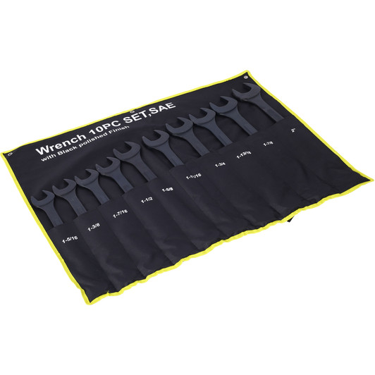 A2ZHOME Jumbo Combination Wrench Set Extra Large,10 PC SAE Black-Oxide Jumbo Combo Wrench Set 1-5/16" - 2" with pouch