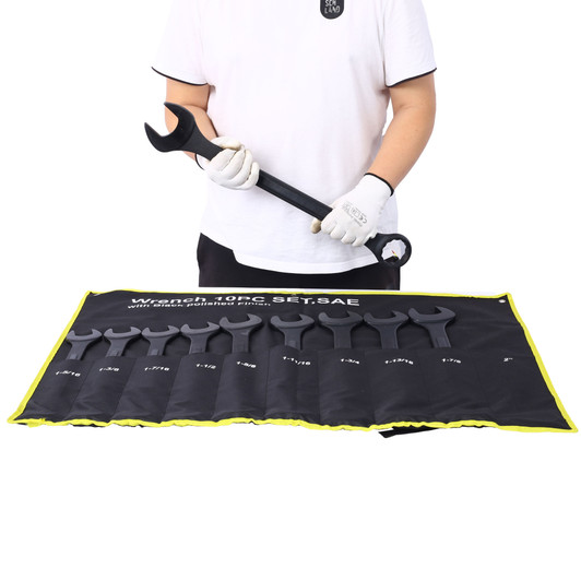 A2ZHOME Jumbo Combination Wrench Set Extra Large,10 PC SAE Black-Oxide Jumbo Combo Wrench Set 1-5/16" - 2" with pouch