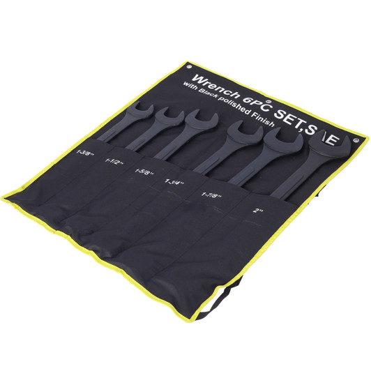 A2ZHOME Jumbo Combination Wrench Set extra large, SAE, 6-piece, 1-3/8'' to 2'',Black Oxide, with Pouch