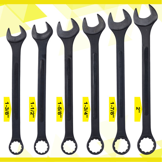 A2ZHOME Jumbo Combination Wrench Set extra large, SAE, 6-piece, 1-3/8'' to 2'',Black Oxide, with Pouch